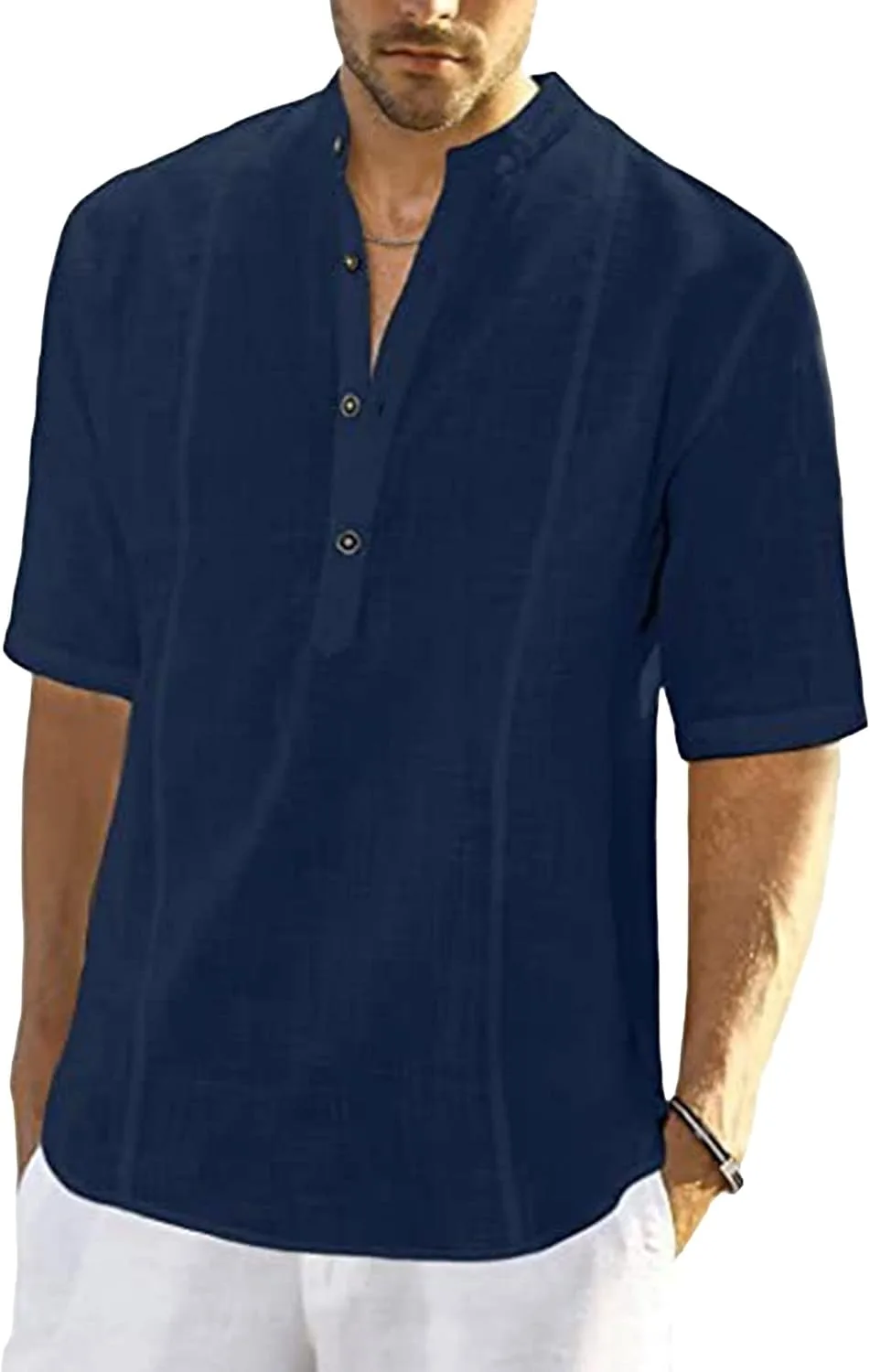 

Мужская льняная футболка-хенли с коротким рукавом