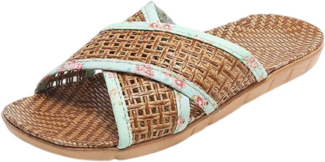 

Плетеные тапочки Zuwxeu из винной травы для лета, льняные тапочки для дома, противоскользящие коврики из травы, бамбуковые сандалии для женщин и мужчин, зеленый