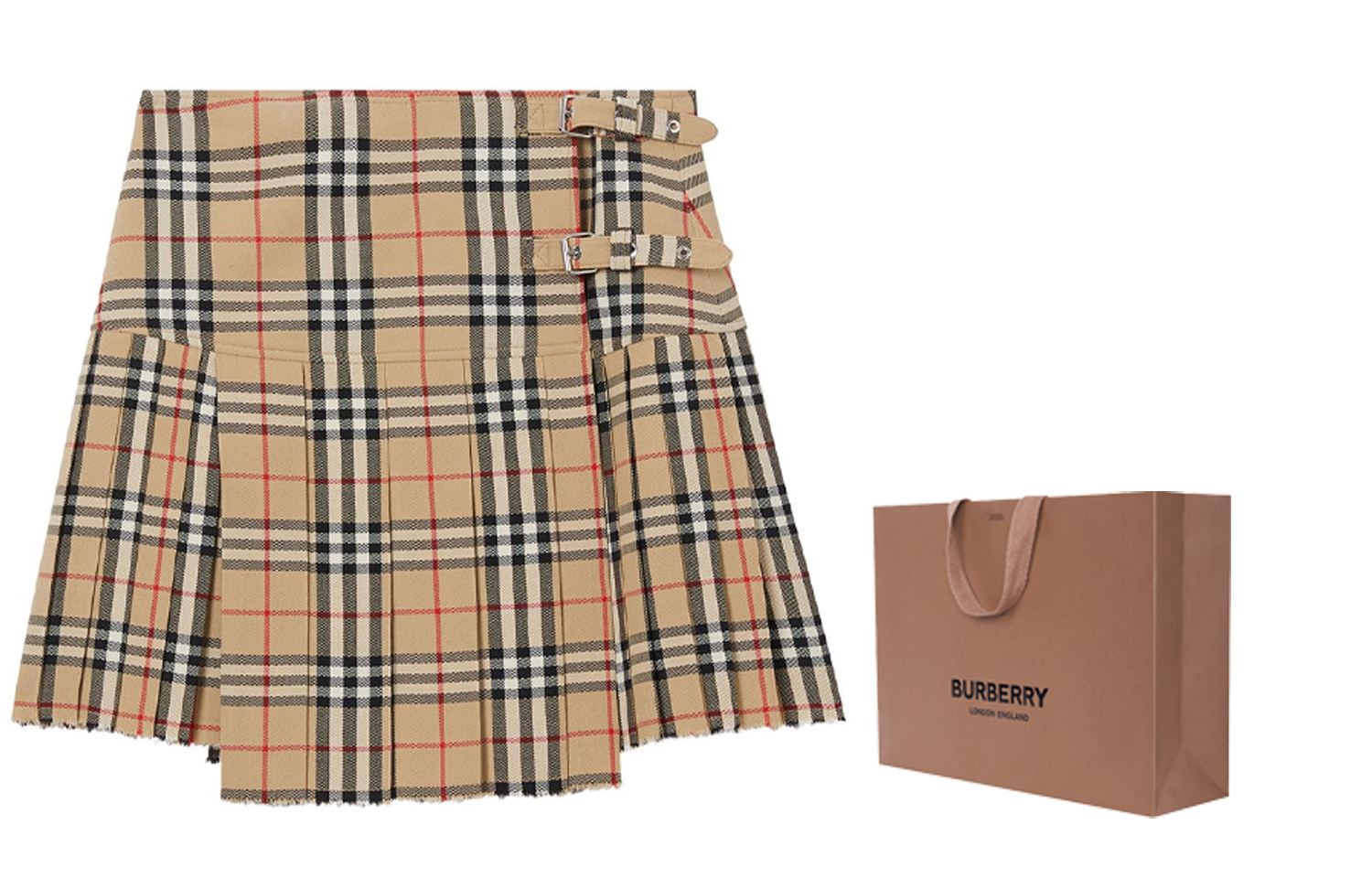 Юбка-килт Burberry, женская, бежевый, с упаковкой в подарочной сумке — фото 3