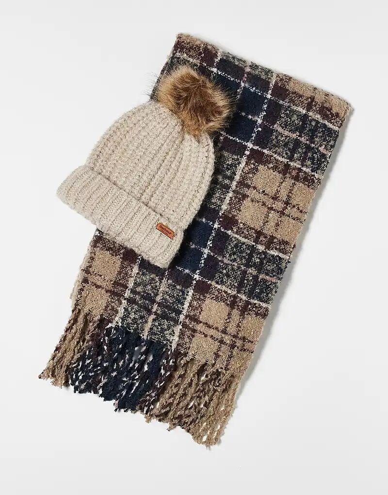 

Подарочный набор из шапки и шарфа Barbour Saltburn в клетку гардения