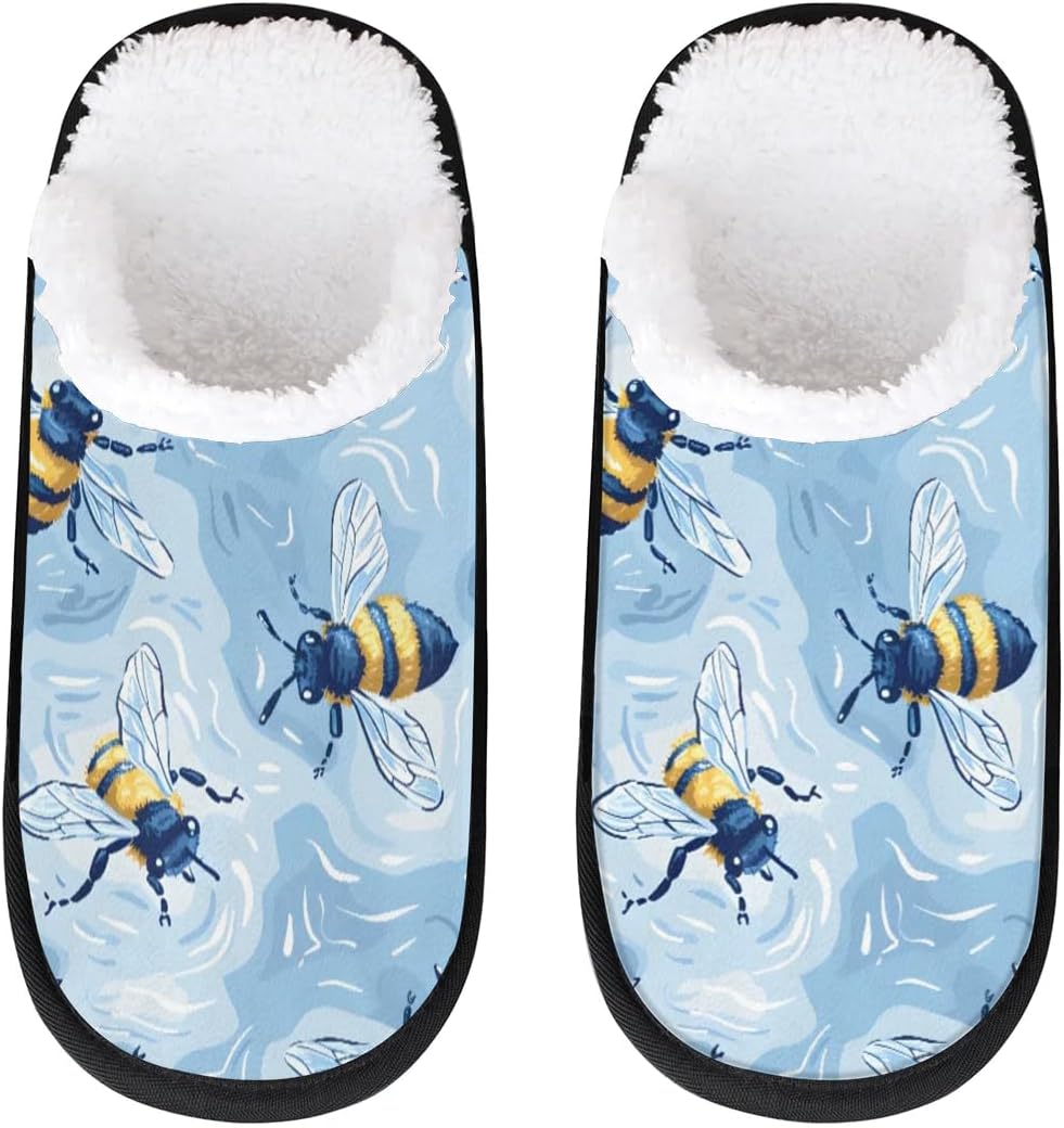 

Тапочки Gublec для женщин и мужчин, уютные с нескользящей подошвой, для дома, теплые плюшевые тапочки для дома, спальни и путешествий, Bee Print