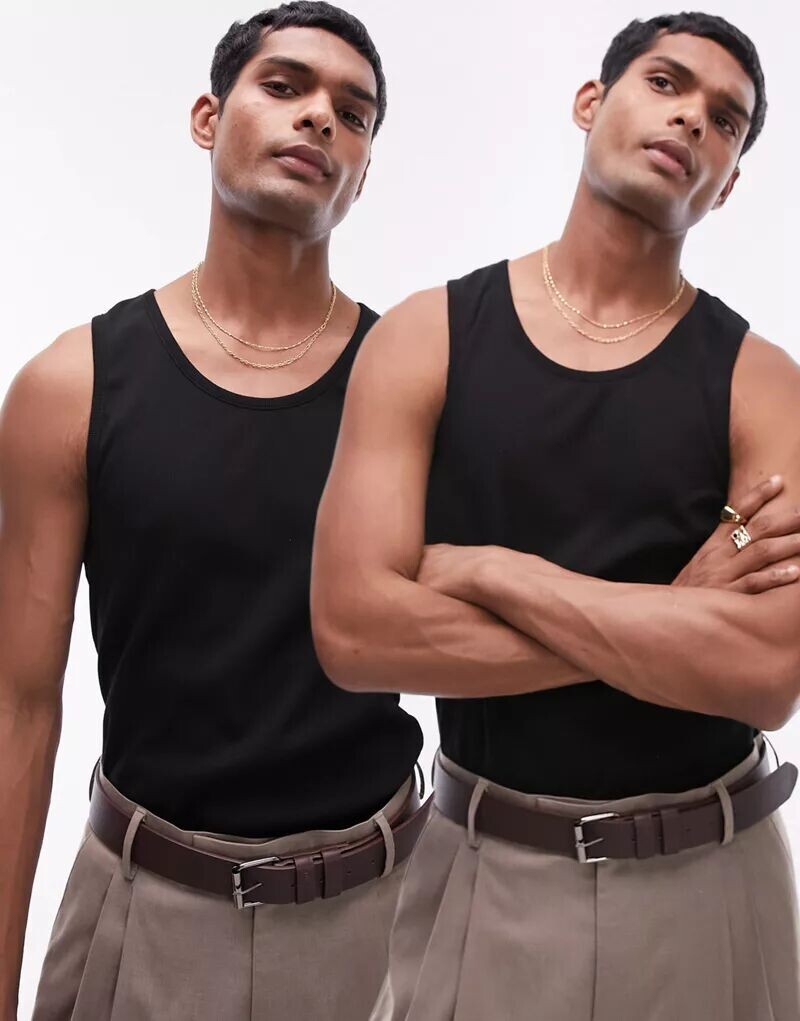 

Комплект из двух черных топов в рубчик Topman