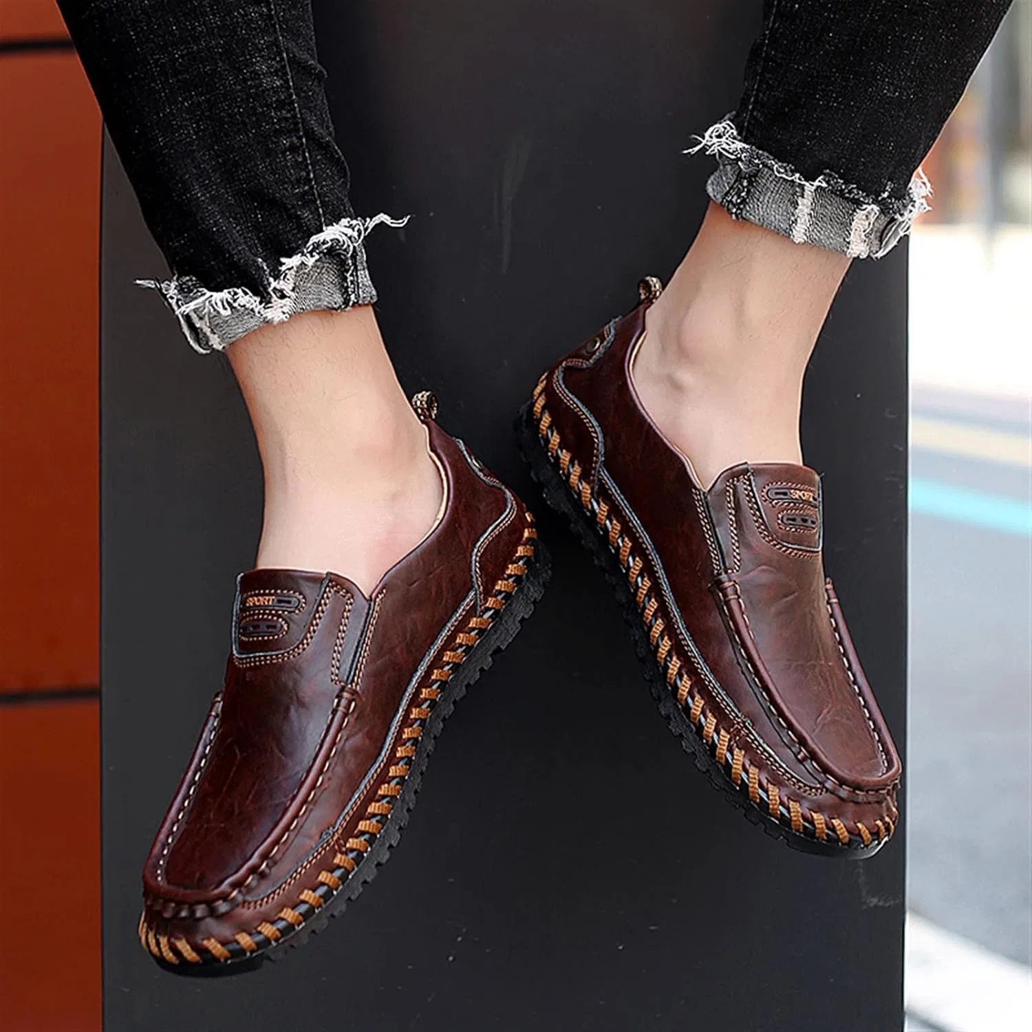 Туфли Men's Shoes, Men's Leather Shoes, Men's Casual Shoes, Men's Casual Shoes, Men's Shoes Generic, Weinrot — фото 2