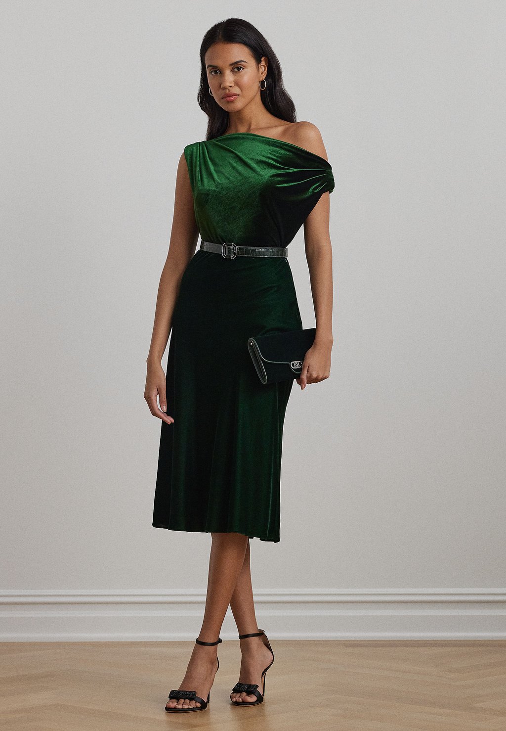

Футболка с принтом STRETCH VELVET OFF THE SHOULDER BLOUSE Lauren Ralph Lauren, темно-зеленый