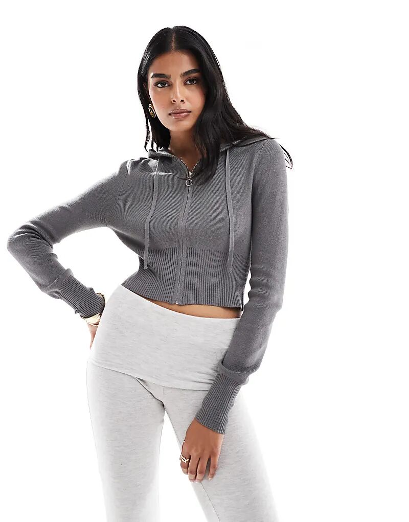 

Укороченная толстовка с капюшоном Pacsun sammi в рубчик серого цвета