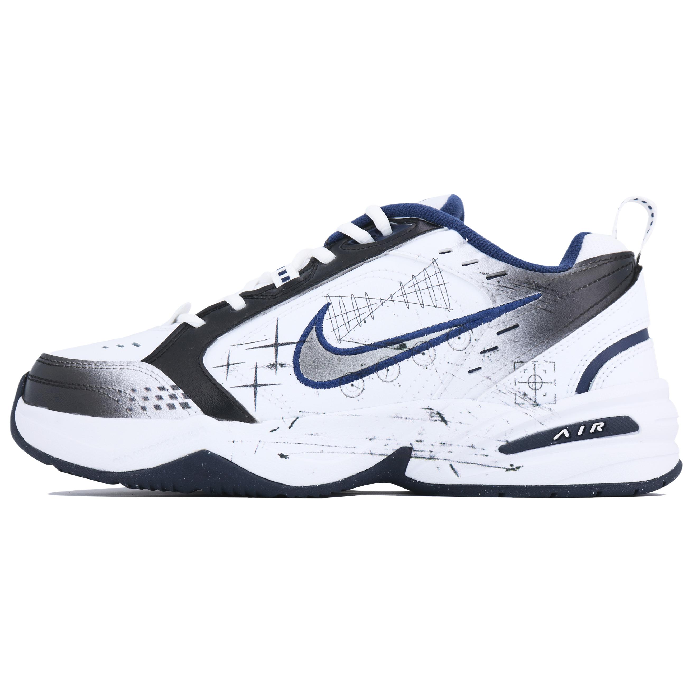 

Nike Air Monarch 4 White Navy Blue Trace CNY Low top Chunky Sneakers Unisex White Black