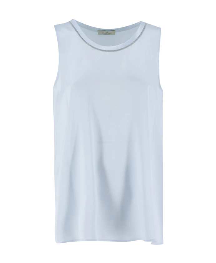 

Шелковая блузка с круглым вырезом и блестящими деталями. Panicale, синий