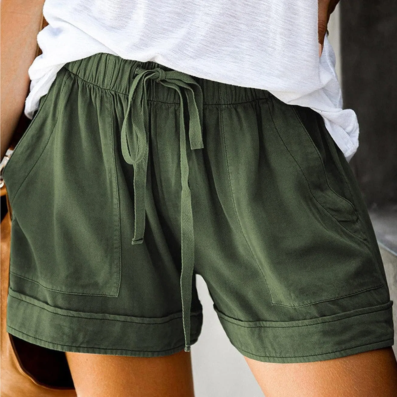 Шорты женские с высокой талией, Generic, A03-army Green — фото 2