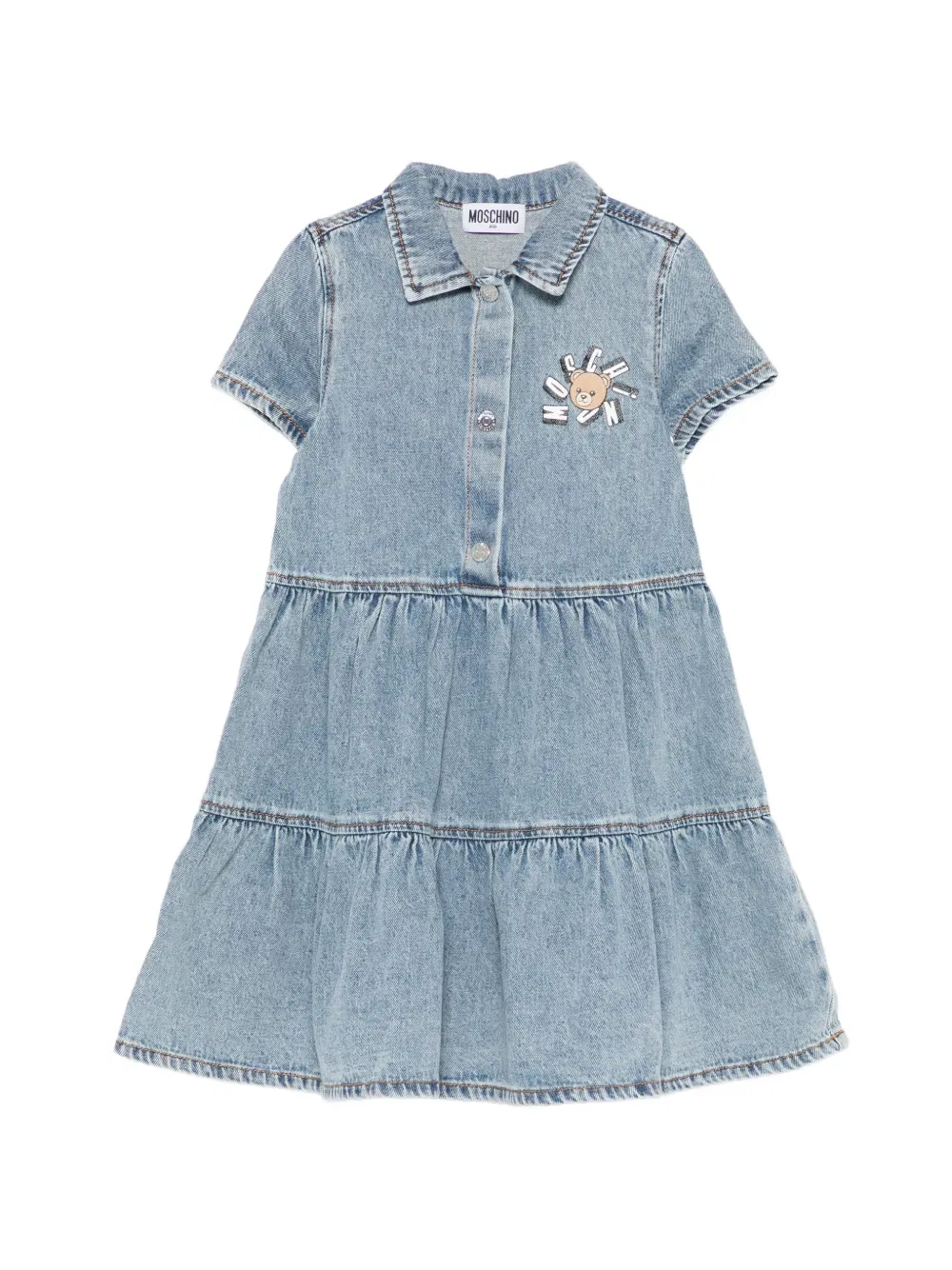 Джинсовое платье с коротким рукавом Moschino Kids, синий
