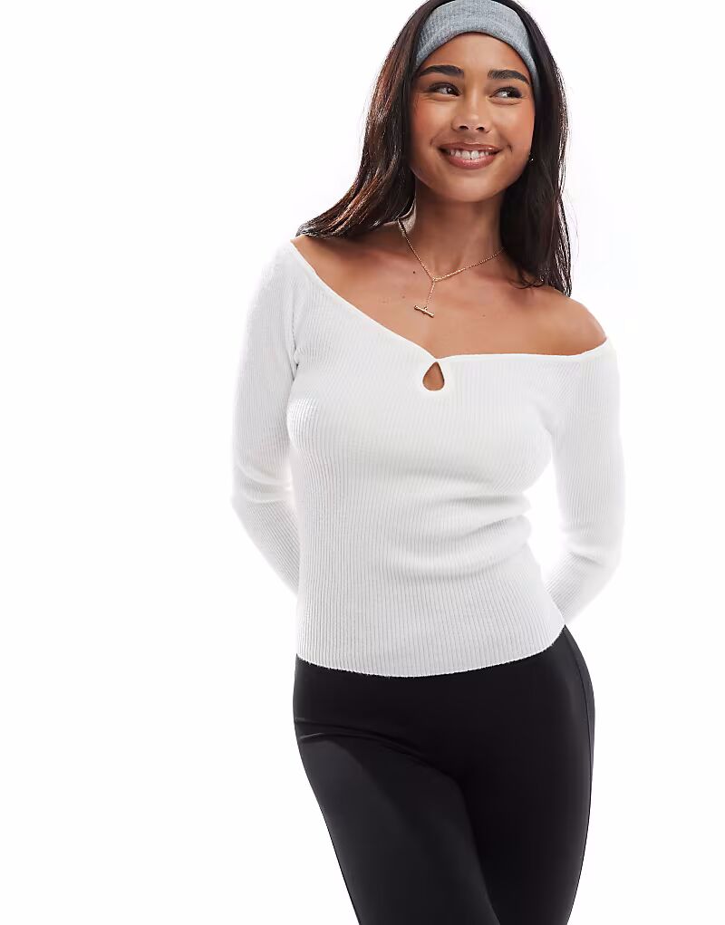 

Свитер с открытыми плечами Cotton On Everfine с замочной скважиной цвета фарфора