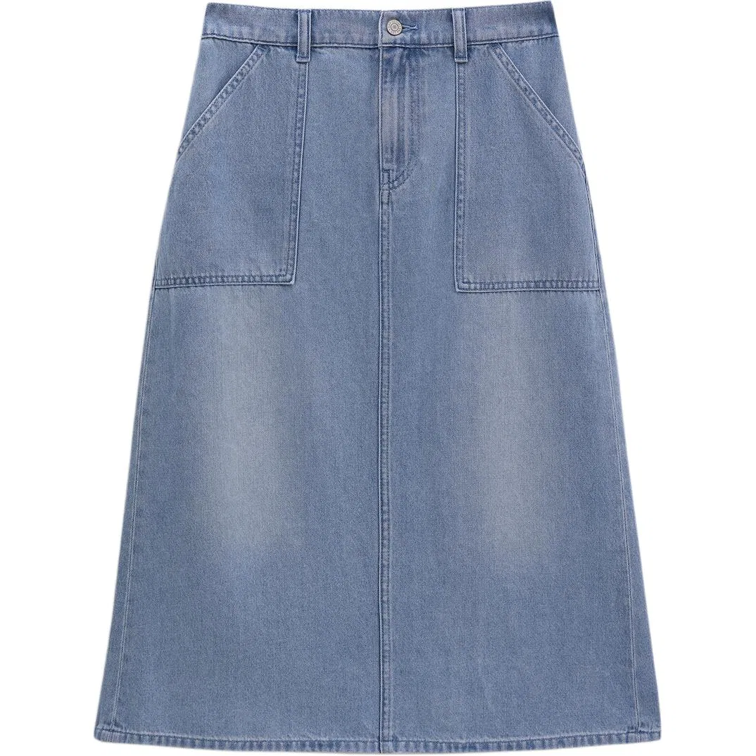 Джинсовая юбка миди женская A-силуэта GAP, Light Washed
