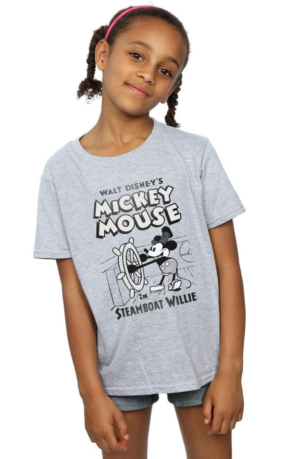 

Хлопковая футболка с Микки Маусом Steamboat Willie Disney, серый