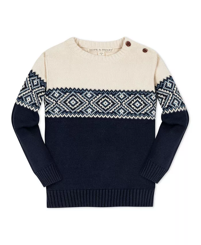 

Мальчиковый органический свитер с длинным рукавом и интарсией с круглым вырезом и пуговицами Hope & Henry, синий