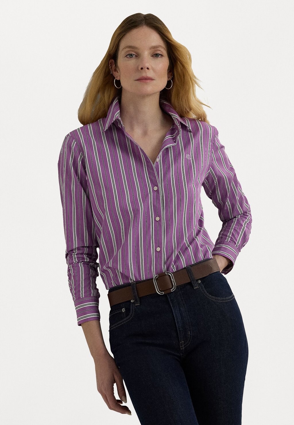 

Блузка на пуговицах CLASSIC FIT STRIPED BROADCLOTH SHIRT Lauren Ralph Lauren Petite, фиолетовый