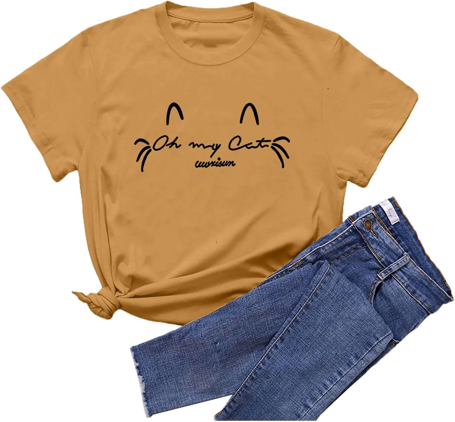 Футболка свободного кроя с круглым вырезом, Women's Short Sleeve T-Shirt, золотой — фото 4