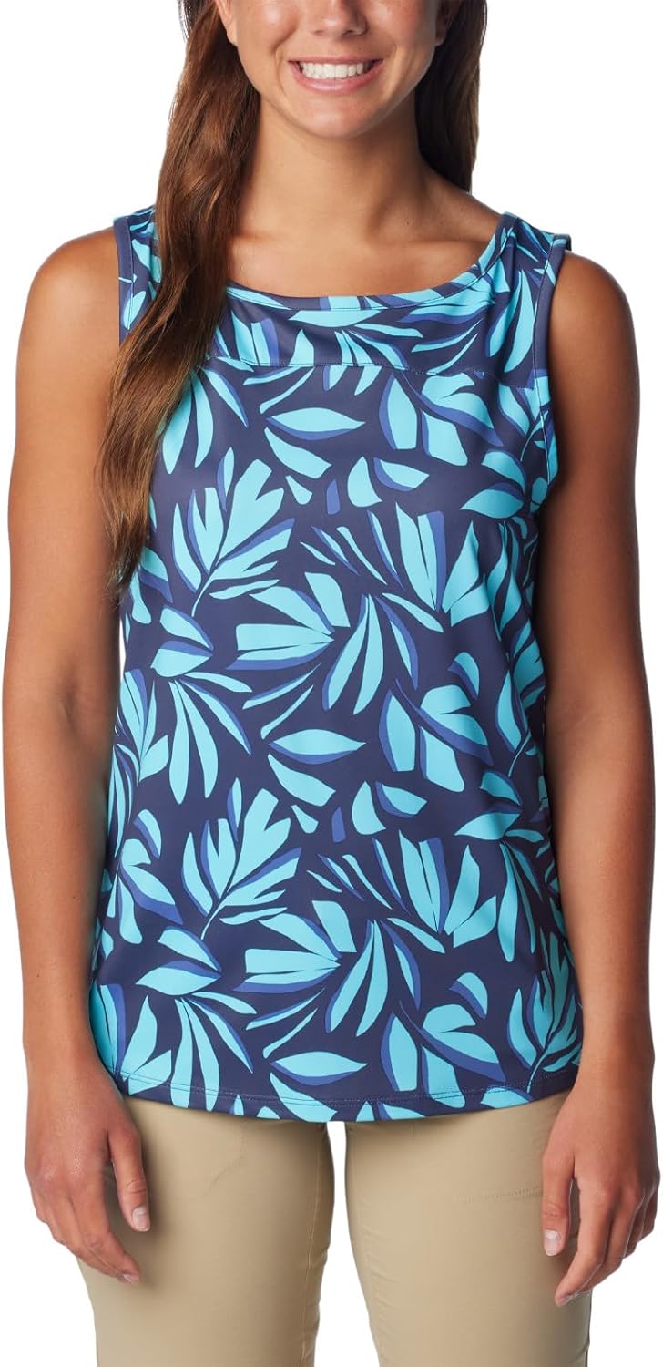 

Женская майка Columbia Chill River от Columbia, влагоотводящая, с защитой от солнца, Aquamarine Areca