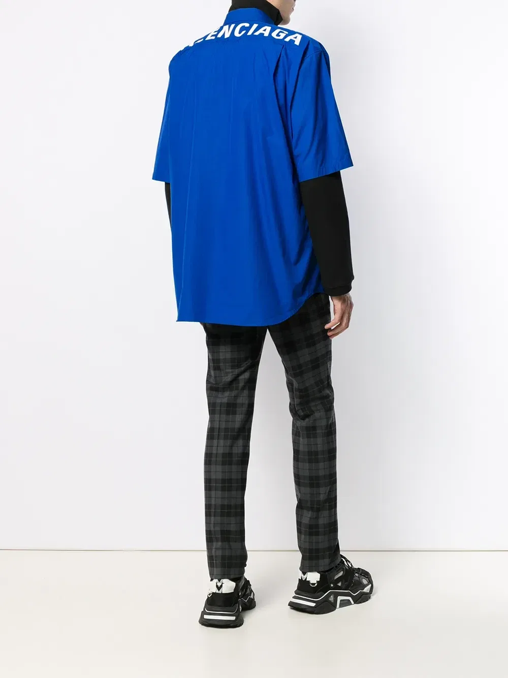Рубашка с короткими рукавами и логотипом BALENCIAGA, синий — фото 2