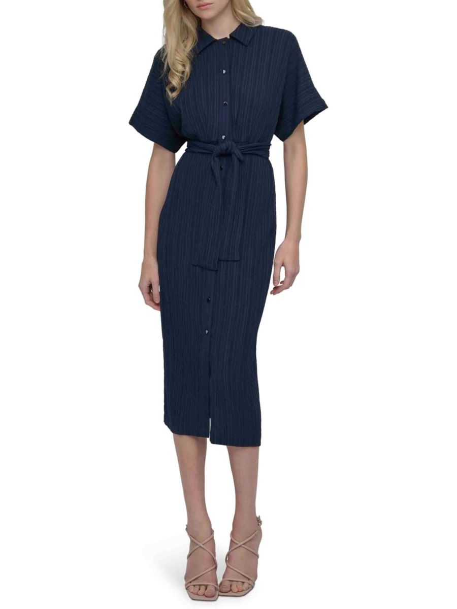 

Платье-рубашка с короткими рукавами и поясом DKNY, цвет Dark Navy