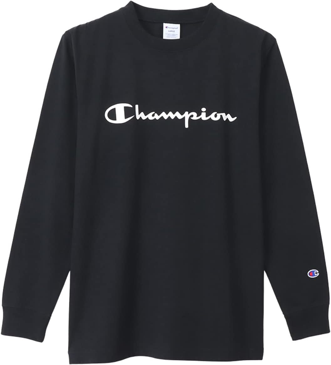

Мужская футболка Champion C3-X416 с длинным рукавом, круглый вырез, 100% хлопок, логотип с надписью, базовая модель, черный