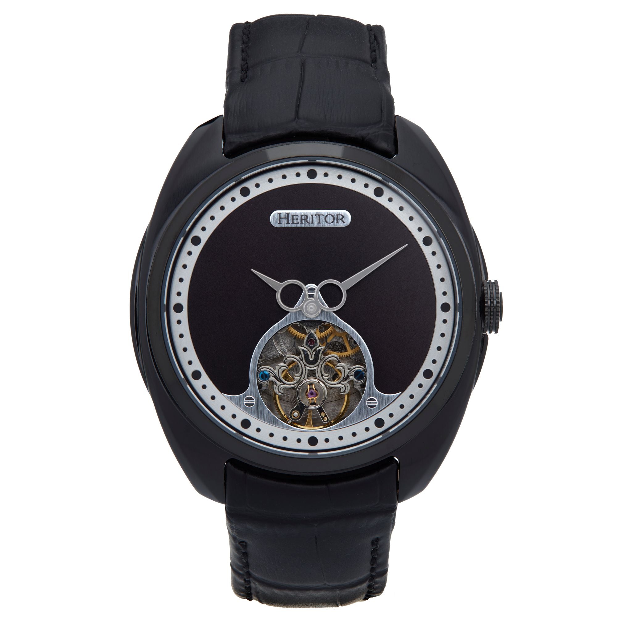 

Часы Heritor Automatic Roman Semi-Skeleton с кожаным ремешком - черные