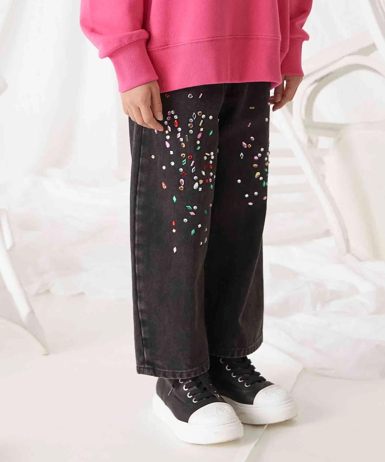 MM6 Maison Margiela Детские и подростковые широкие джинсовые брюки с бисером