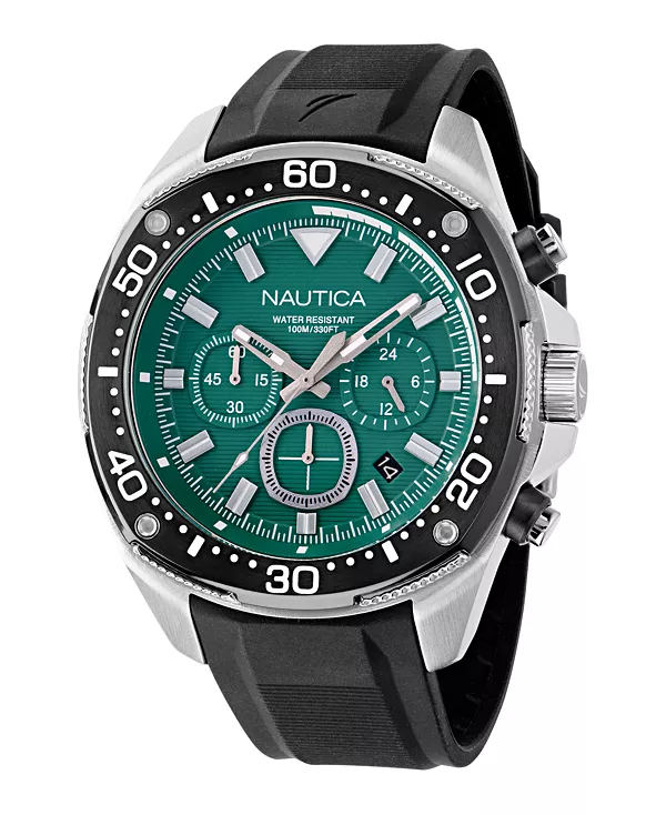 

Мужские часы-хронограф с черным силиконовым ремешком, 46 мм Nautica, black