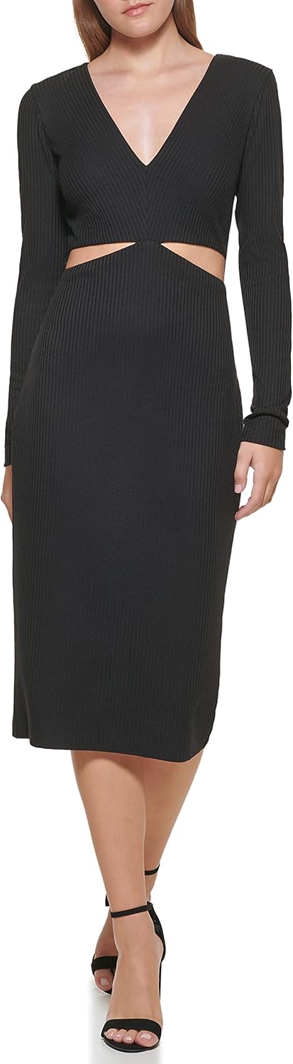 

GUESS Женское платье с длинными рукавами из джерси, со шпильками на рукавах и сборкой на талии, Black