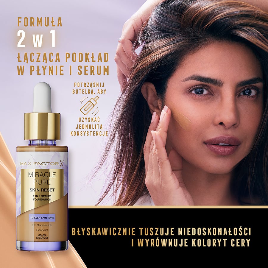 Питательная тональная основа с сывороткой Max Factor Miracle Pure 2 в 1 Skin Reset с веганской формулой, обогащенная ниацинамидом и бисабололом №. 30-40 Светлый к Светлому, 30 мл — фото 4