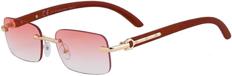 

Небольшие прямоугольные солнцезащитные очки без оправы для женщин и мужчин, роскошные винтажные, с отделкой под дерево, металлические, классические, для активного отдыха, с защитой от УФ-излучения UV400 generic, C5gradientpink