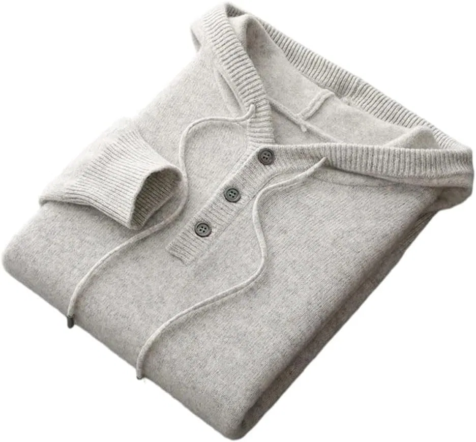 Свитер мужской с капюшоном, 100% мериносовая шерсть, Light Gray