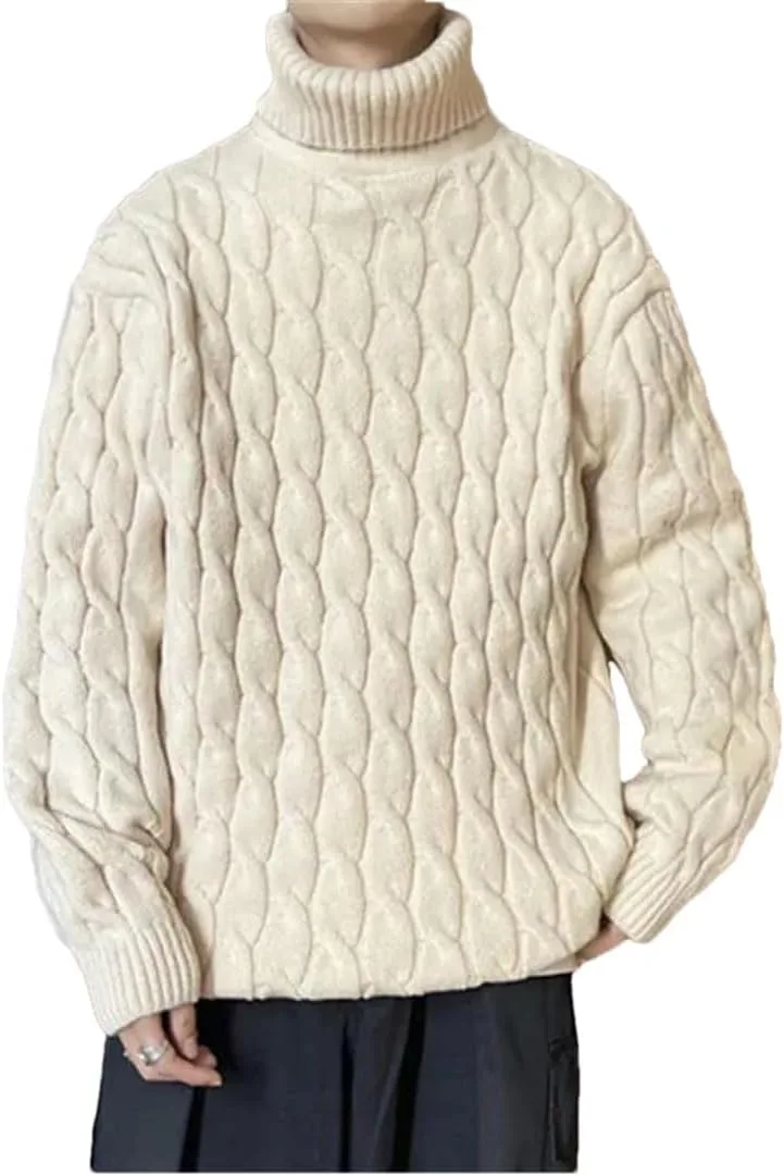 

Зимний свитер-водолазка мужской вязаный толстый пуловер