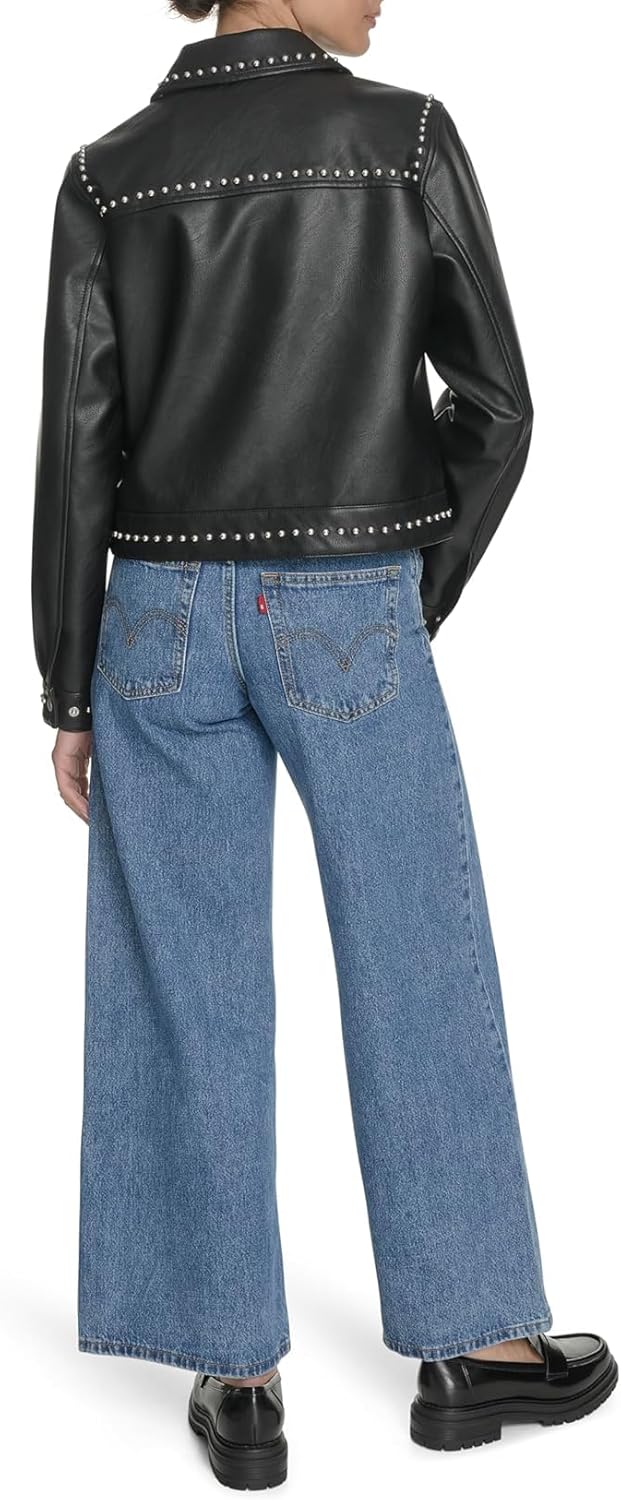Женская куртка Levi's из искусственной кожи с заклепками, Black — фото 4