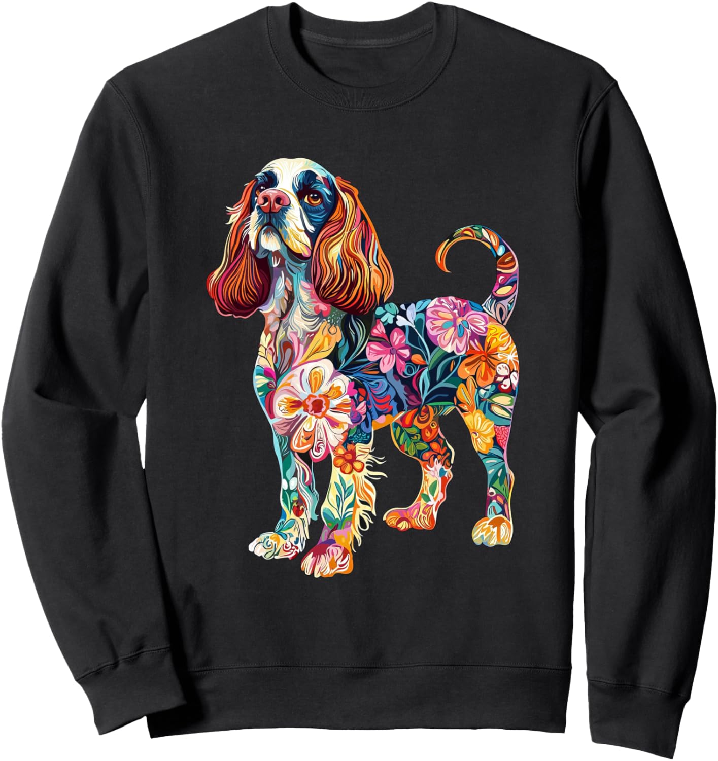 

Толстовка с цветочным принтом в виде королевского кавалер-спаниеля Floral Dog Design, черный