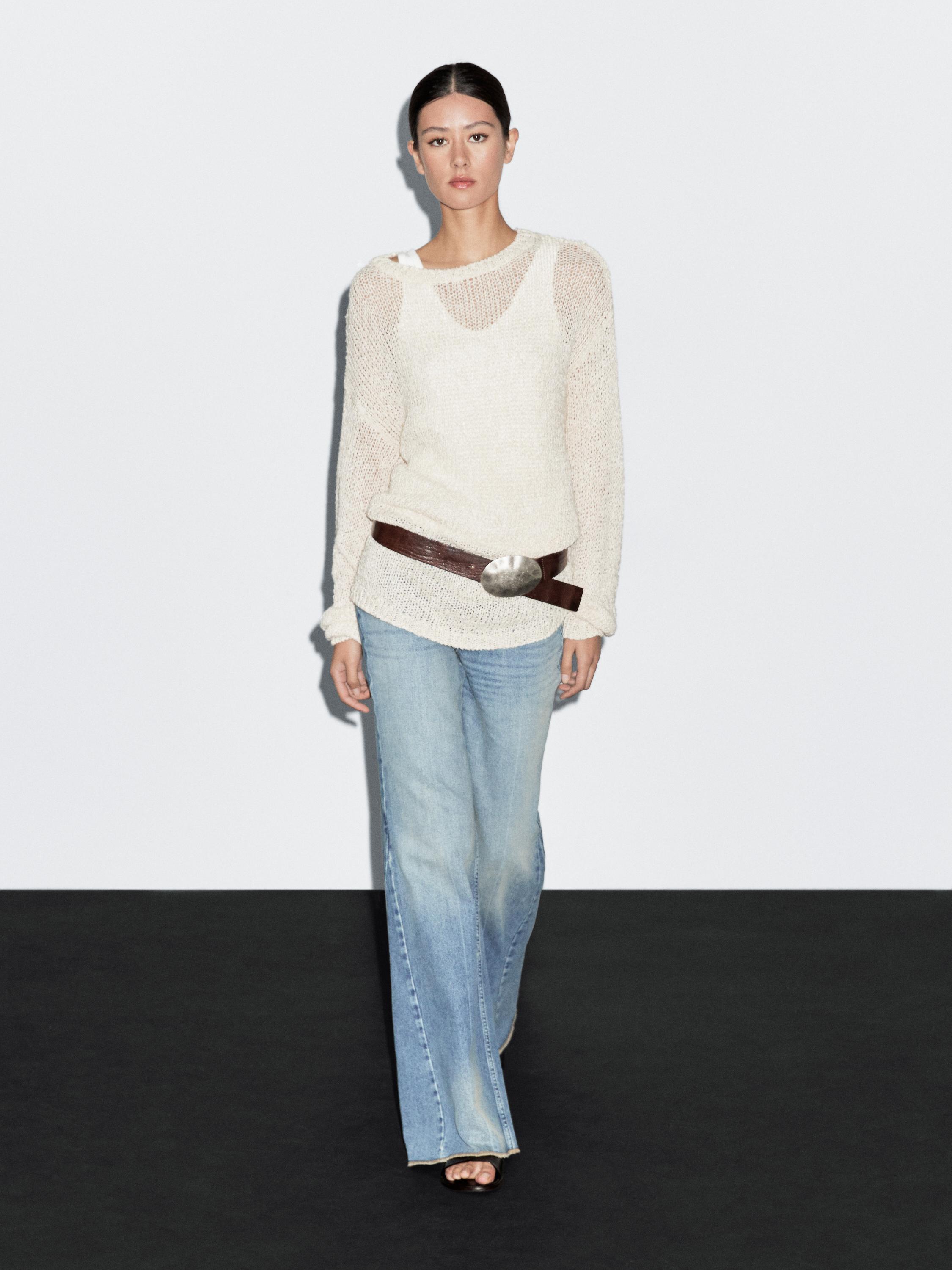 

Ажурный свитер оверсайз Massimo Dutti, песочный