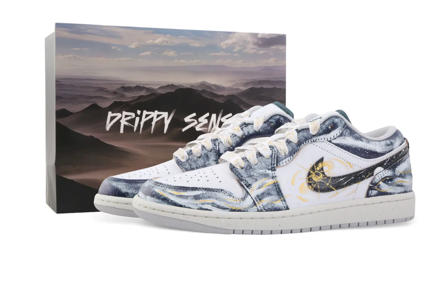 

Jordan Air 1 Drippy String Theory Abrasion Resistant Low top Vintage Basketball Shoes Men's Gray Blue