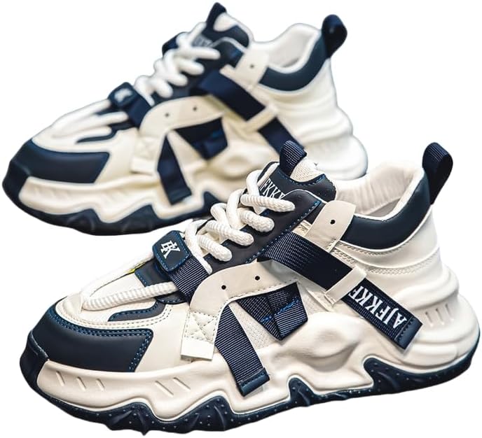 

Мужские спортивные туфли, сетчатые, стильные спортивные кроссовки, беговые кроссовки, повседневные и удобные, легкие, на шнуровке, с толстой подошвой, увеличивающие рост Hoalox, белый/синий