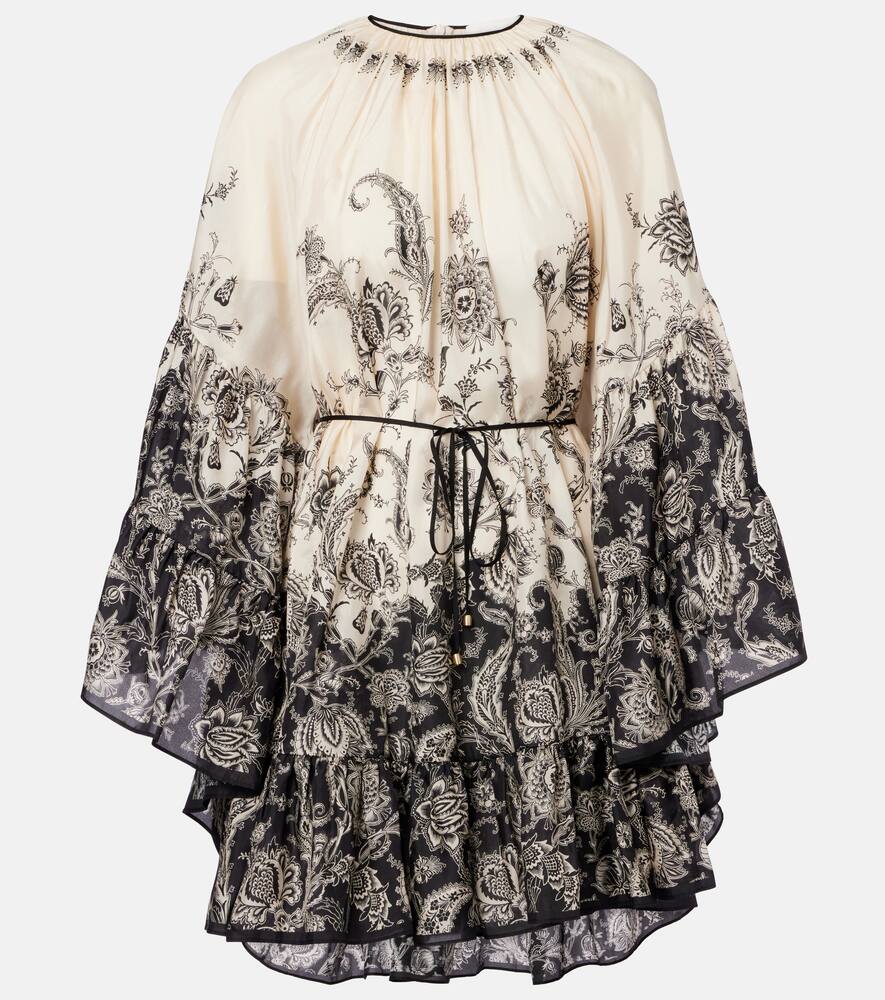 

Рианнон платье-мини из шелка с цветочным принтом и сборками Zimmermann, Cream/Black Floral