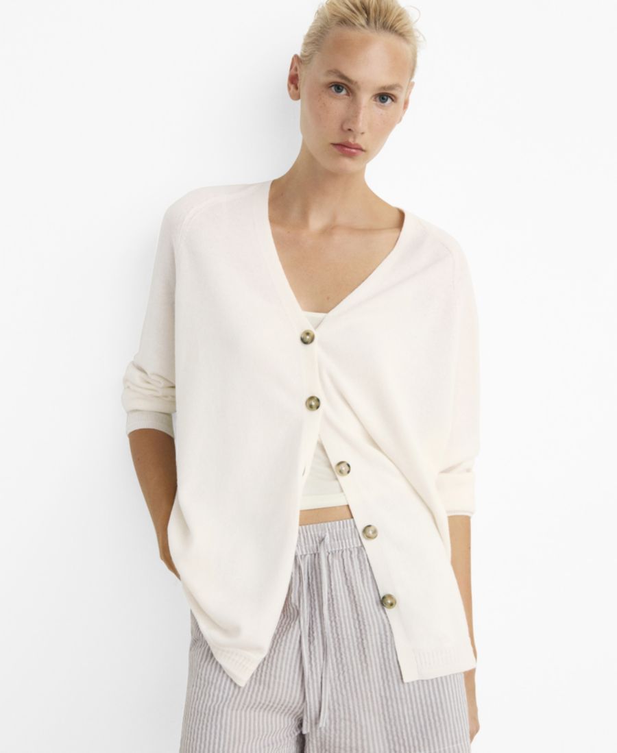 

Женский шерстяной кардиган на пуговицах MANGO, Ivory White