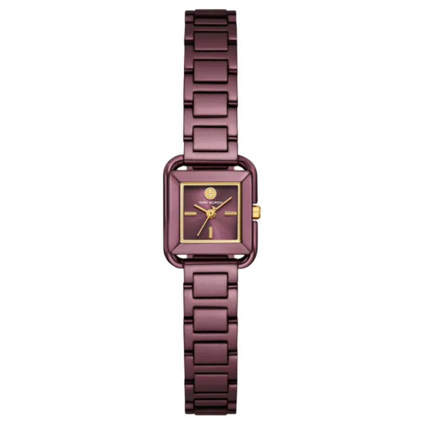 

Tory Burch Женские наручные часы с кварцевым механизмом, ремешком из нержавеющей стали 18*12 мм, фиолетовым циферблатом