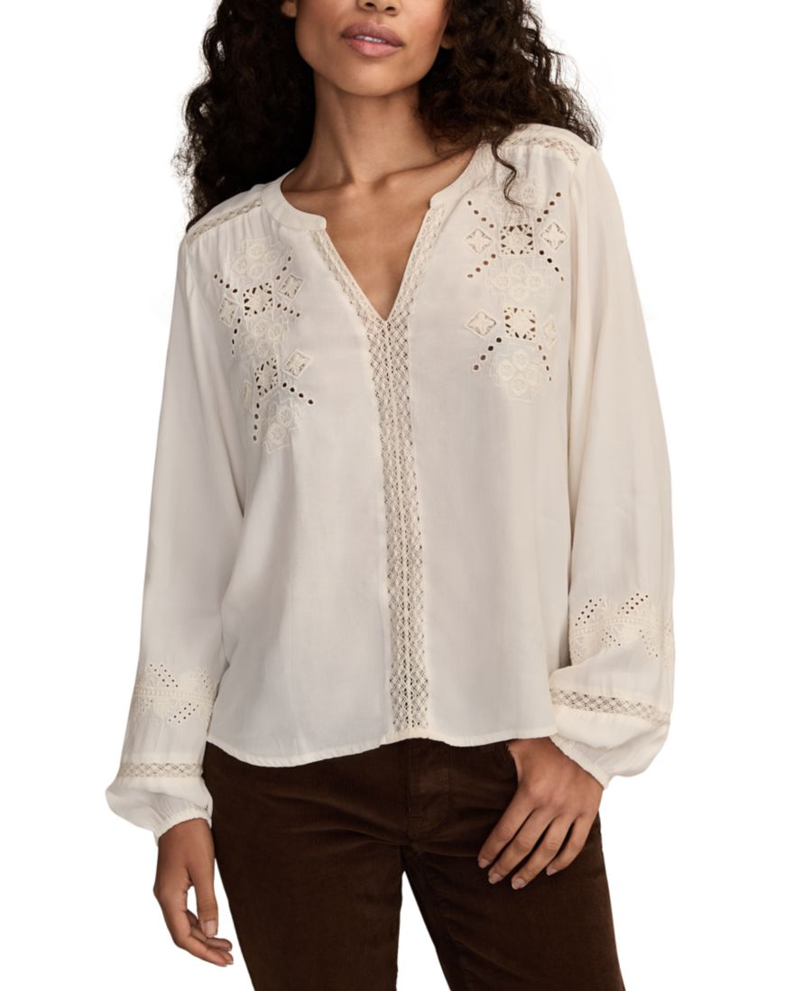 

Женская вышитая крестьянская блузка с длинными рукавами Lucky Brand, White