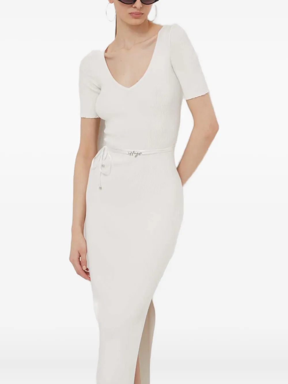 

Трикотажное платье-миди с завязкой Hugo, белый