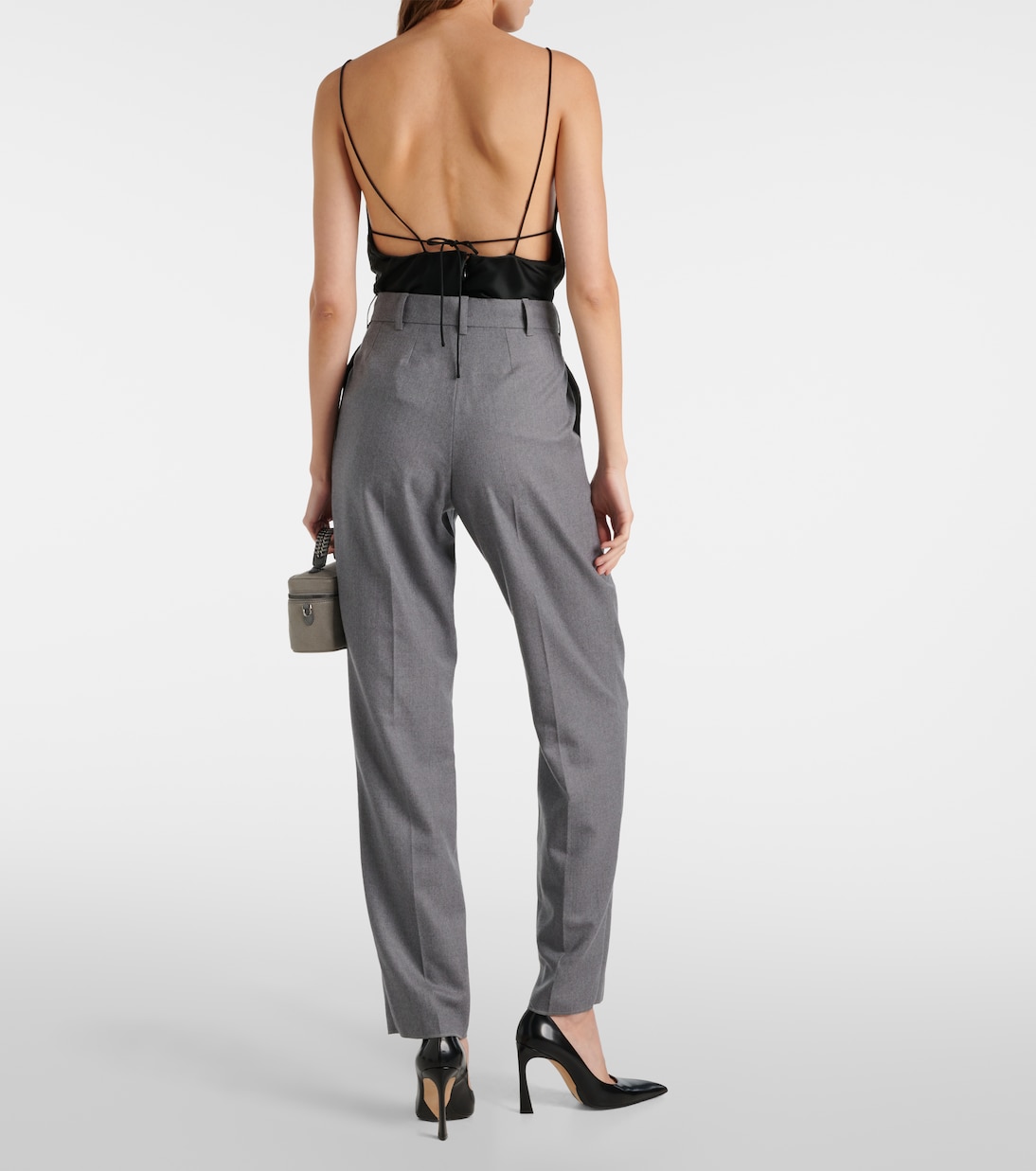 Прямые брюки из шерстяной фланели Stella McCartney, Light Grey Melange — фото 3