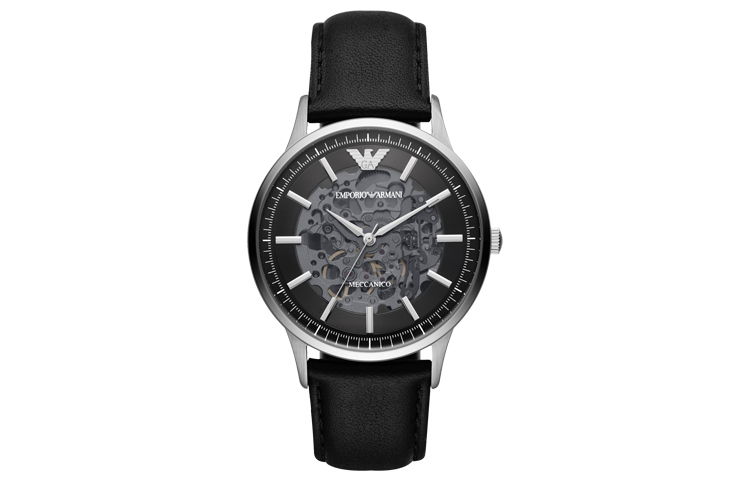 

EMPORIO ARMANI Часы Machine Wrist Watch Mechanical Movement Leather Strap Black Dial Men's Watch, Black Dial