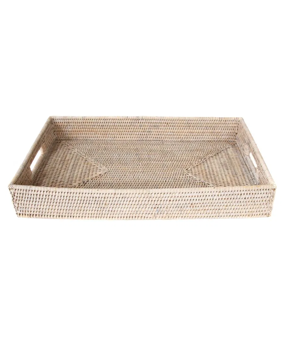 Прямоугольный поднос из ротанга с вырезанными ручками от Artifacts Artifacts Trading Company, белый — фото 2