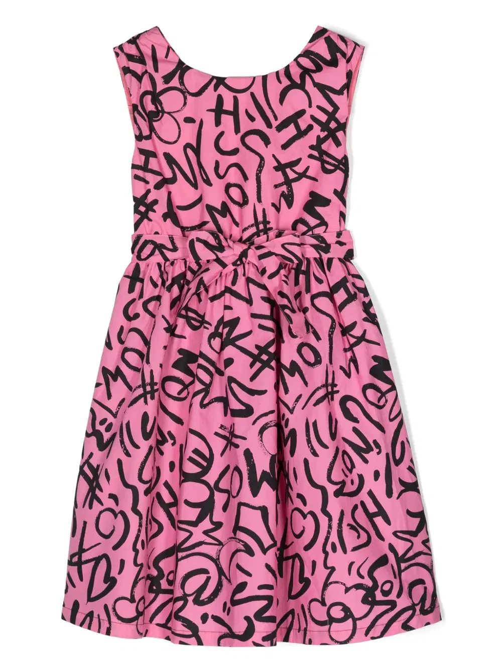 Хлопковое платье с принтом граффити Moschino Kids, розовый — фото 2