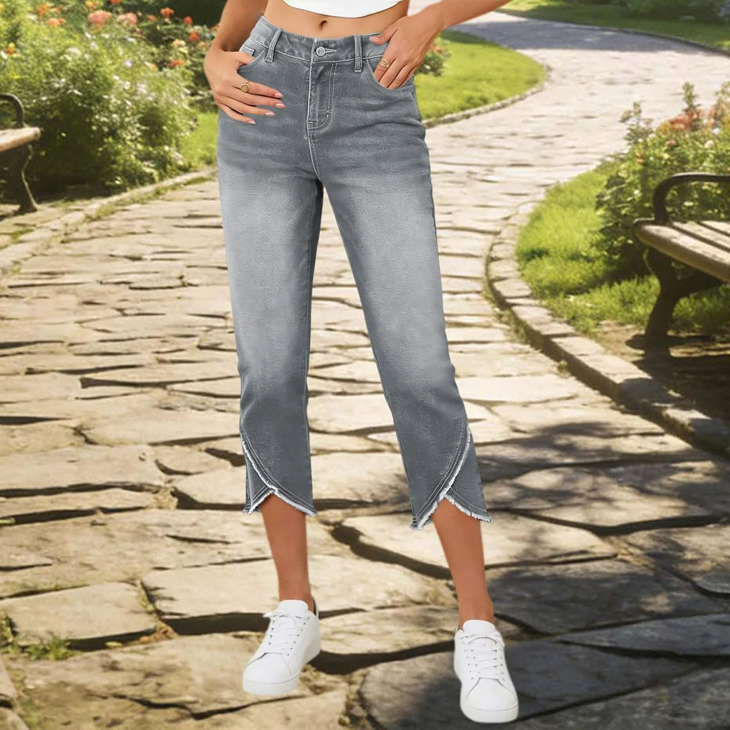 Джинсы скинни high waist, Темно-серый — фото 2