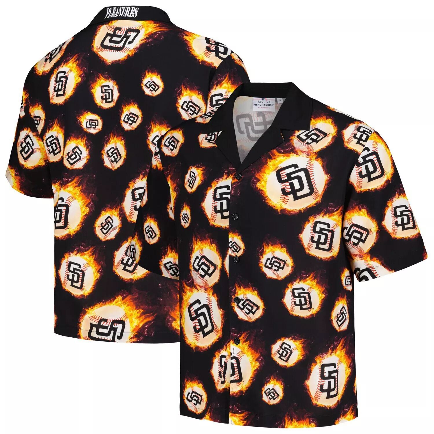 

Мужская черная рубашка на пуговицах San Diego Padres Flame Fireball