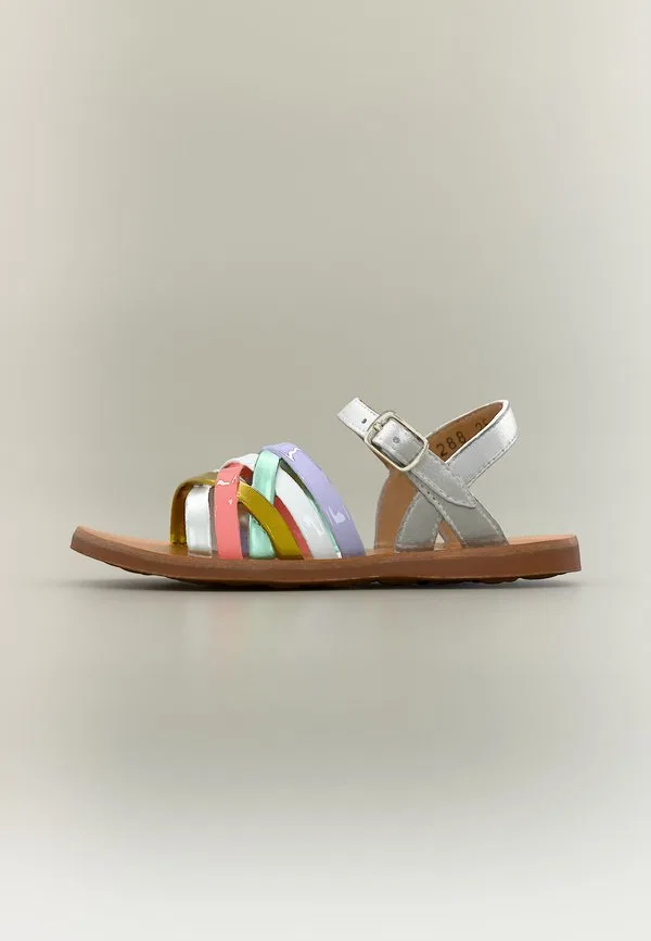Сандалии plagette lux серебристого/разноцветного цвета Pom D'Api, Silver-Coloured/Multi-Coloured