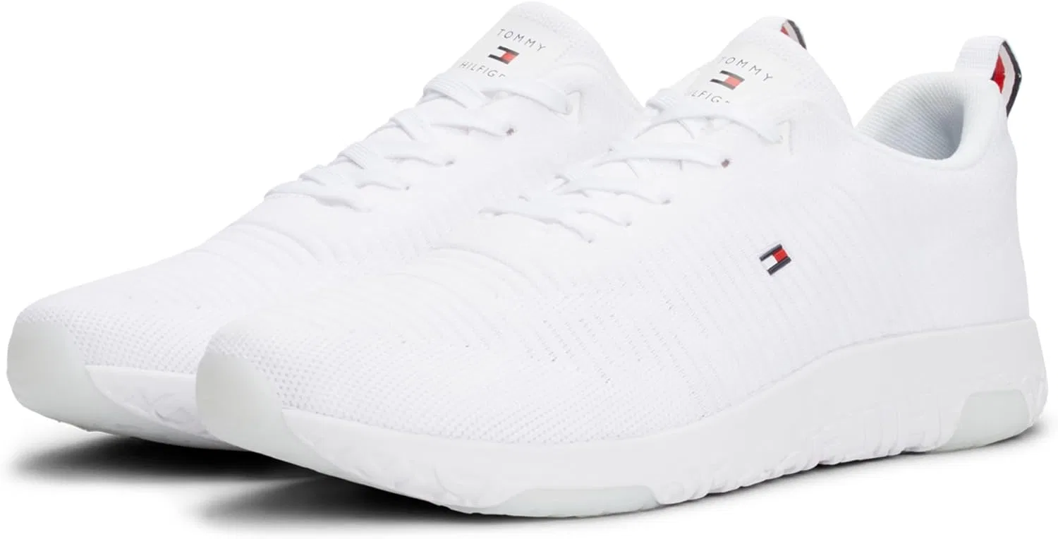 Мужские кроссовки Tommy Hilfiger Runner, спортивная обувь с ребристым плетением в корпоративном стиле, White — фото 3