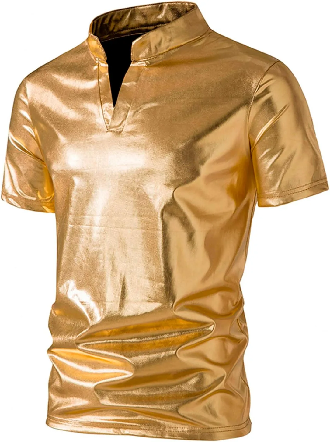 

Мужская футболка с металлическим эффектом, V-образным вырезом и коротким рукавом Zeiyignr